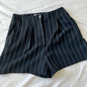 Wilfred high-waisted navy pinstripe shorts